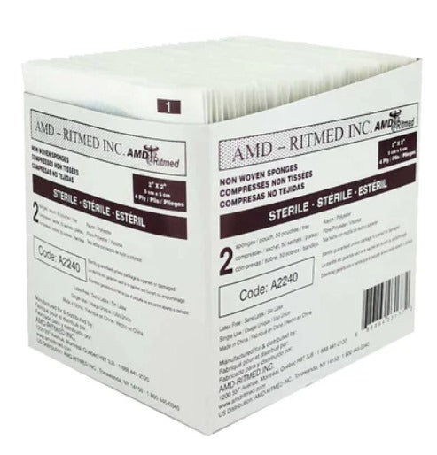 2X2 STERILE 4 PLY NON WOVEN LINT FREE  2X25/Pack NNA Medical - Dentow Dental