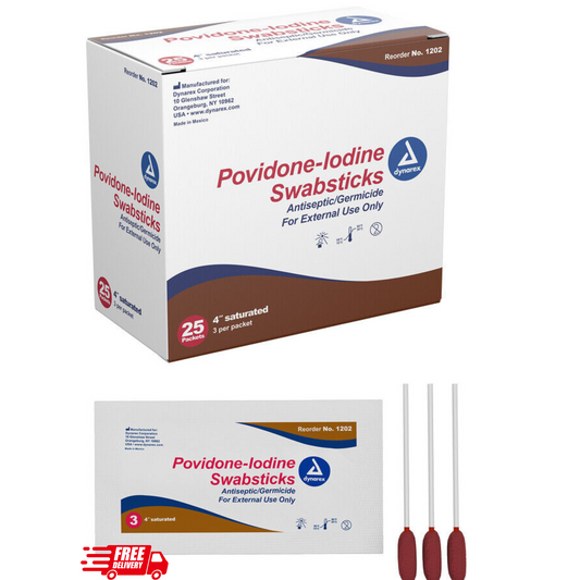 Swabsticks Povidone-Iodine, 4", 25packets/Bx, 1202 Dynarex