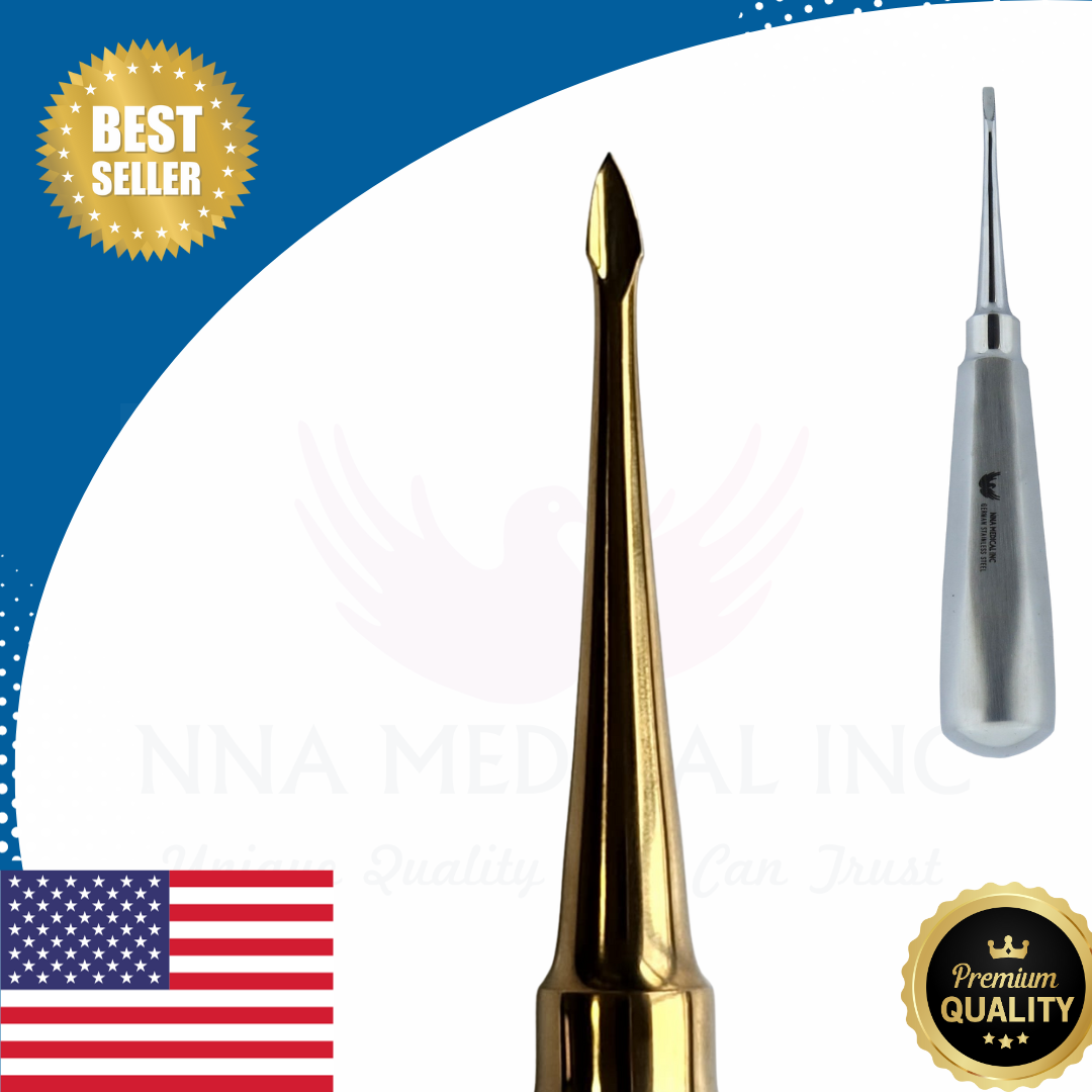 Bernard Dental Tooth Surgery Straight Spade Concave Root Tip Elevator Gold NNA Medical - Dentow Dental