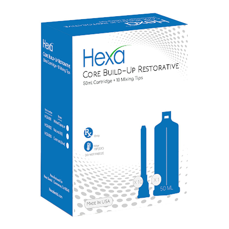 Hexa Temp Core Build-Up Restorative 50ml,  1 Cartridge+10Mixing Tips, Contrast (Blue), HCB-0003