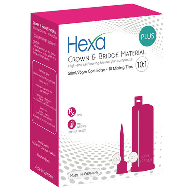 Hexa Temp Crown & Bridge Material 10:1 Ratio 50ml, GERMAN MADE, 1 Cartridge+10Mixing Tips, A1, HT-0001