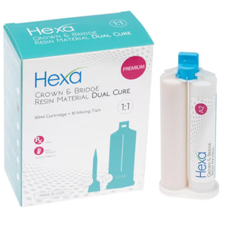 Hexa Temp Crown & Bridge Material 1:1 Ratio 50ml,  1 Cartridge+10Mixing Tips, BLEACH, HT-0006