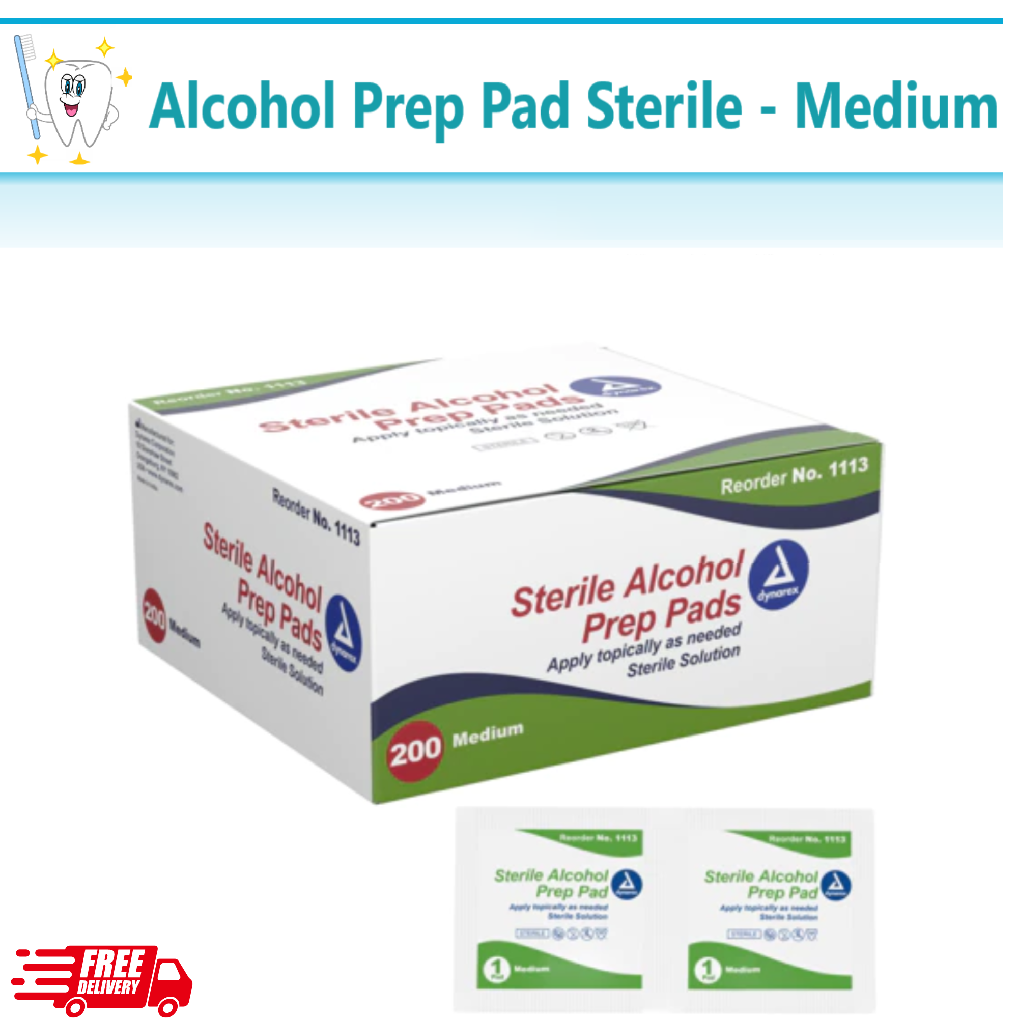 1 Box of 200 MEDIUM ALCOHOL PREP PADS #1113 SWABS WIPES 200 BRAND NEW ! #1113